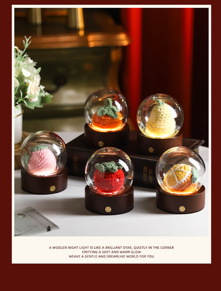 Red Rose Handcrafted Crochet Flower Led Night Light Usb Rechargeable Glass Dome Lamp With Wood Base 3 Color Modes Night Lights