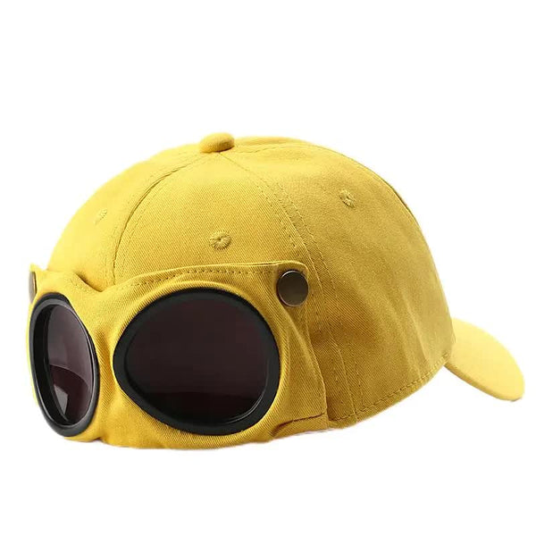 Yellow Stylish Aviator Goggle Baseball Cap Unisex Outdoor Cotton Sun Hat Hats & Headwear