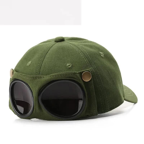Elosung Army Green Stylish Aviator Goggle Baseball Cap Unisex Outdoor Cotton Sun Hat Hats & Headwear