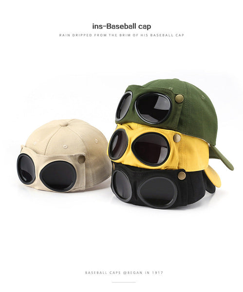 Elosung Army Green Stylish Aviator Goggle Baseball Cap Unisex Outdoor Cotton Sun Hat Hats & Headwear