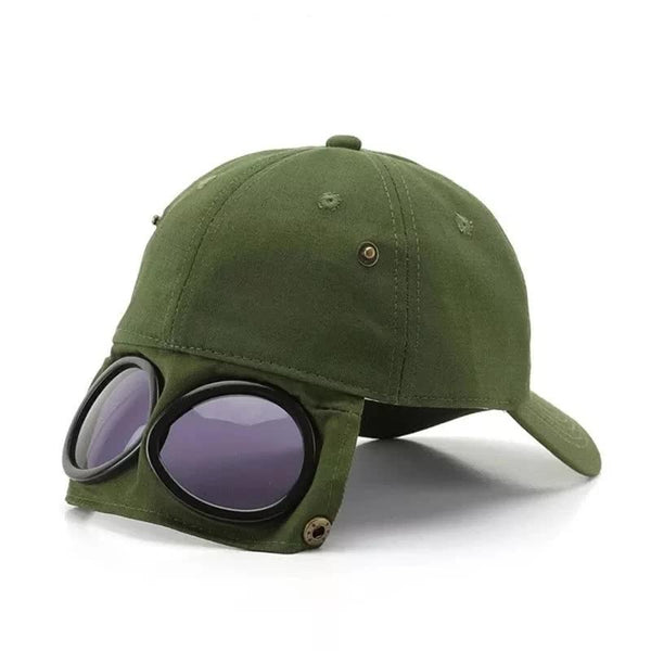 Elosung Army Green Stylish Aviator Goggle Baseball Cap Unisex Outdoor Cotton Sun Hat Hats & Headwear