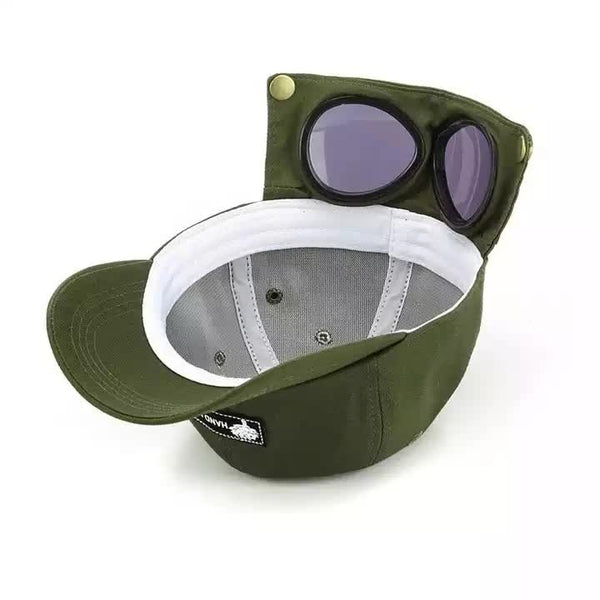 Elosung Army Green Stylish Aviator Goggle Baseball Cap Unisex Outdoor Cotton Sun Hat Hats & Headwear