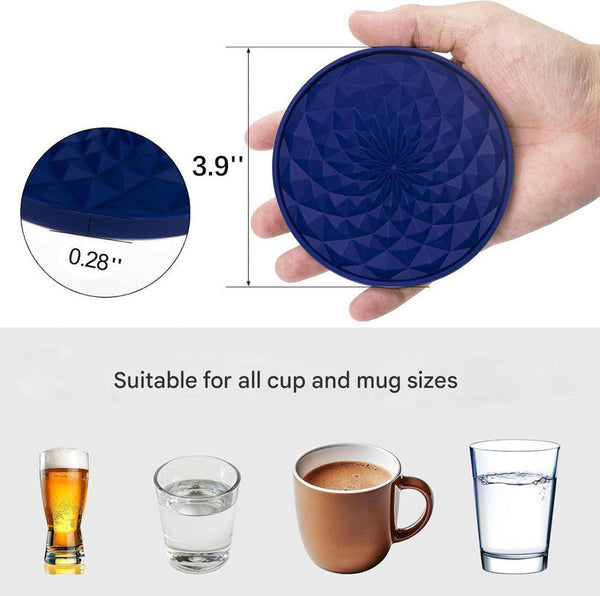 Green And Black Geometric Silicone Drink Set (6 Pack) With Holder Non Slip Table Protectors Coasters