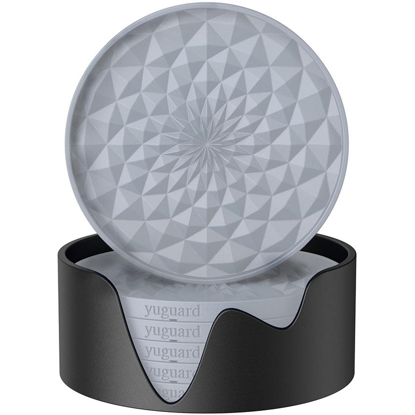 Grey And Black Geometric Silicone Drink Set (6 Pack) With Holder Non Slip Table Protectors Coasters