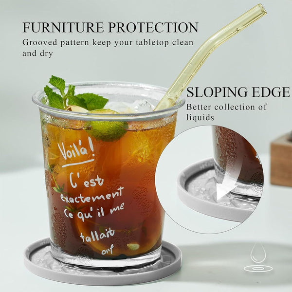 Grey And Black Geometric Silicone Drink Set (6 Pack) With Holder Non Slip Table Protectors Coasters