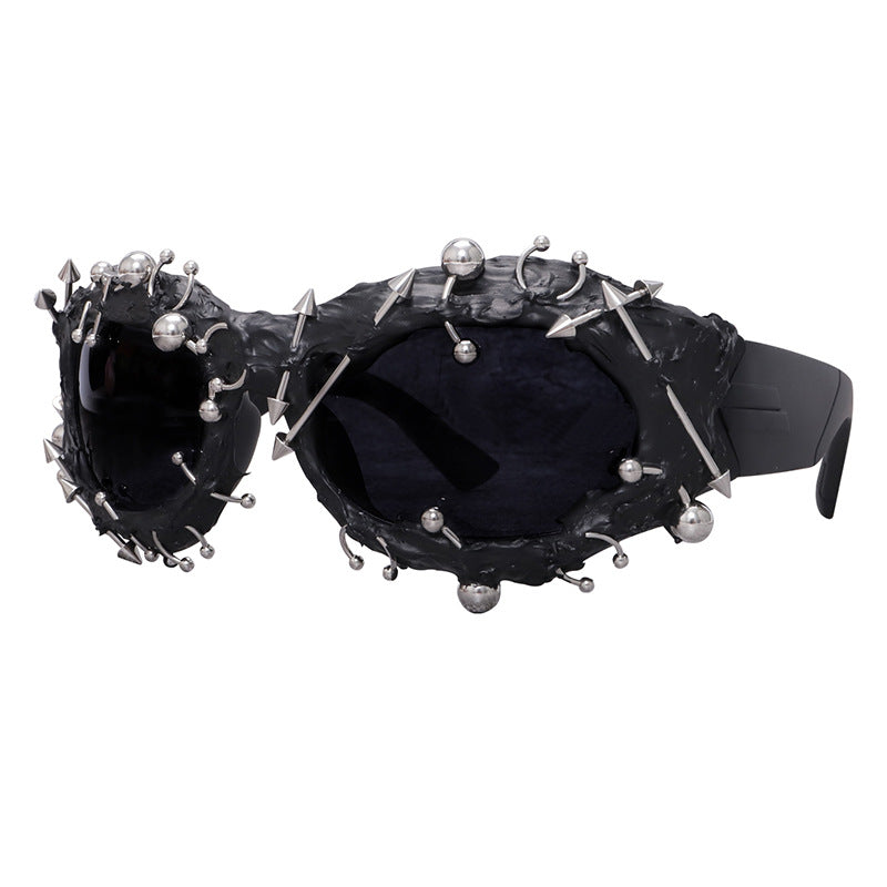 Black Edgy Punk Rock Spiked Statement Goth Studded Eyewear Sunglasses