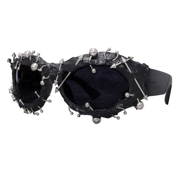Black Edgy Punk Rock Spiked Statement Goth Studded Eyewear Sunglasses