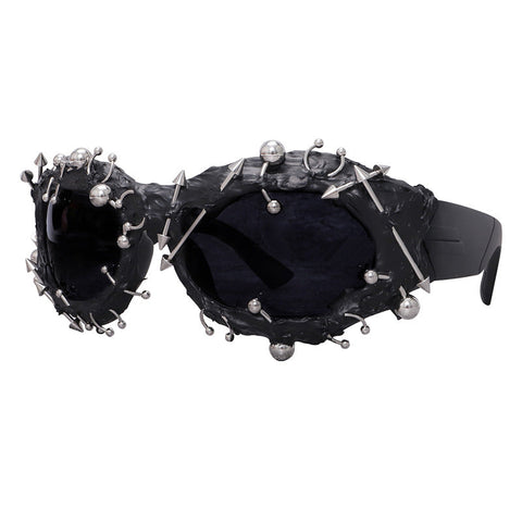 Black Edgy Punk Rock Spiked Statement Goth Studded Eyewear Sunglasses