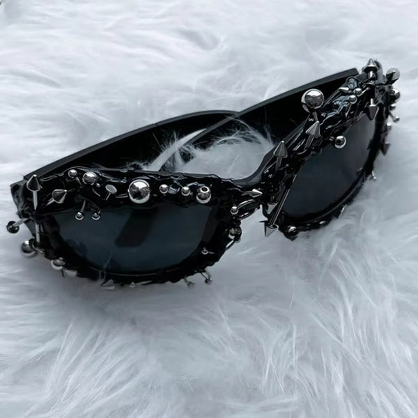 Black Edgy Punk Rock Spiked Statement Goth Studded Eyewear Sunglasses