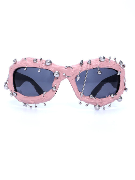 Pink Edgy Punk Rock Spiked Statement Goth Studded Eyewear Sunglasses