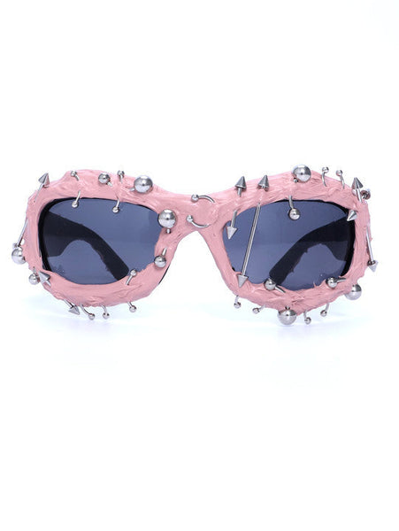 Pink Edgy Punk Rock Spiked Statement Goth Studded Eyewear Sunglasses