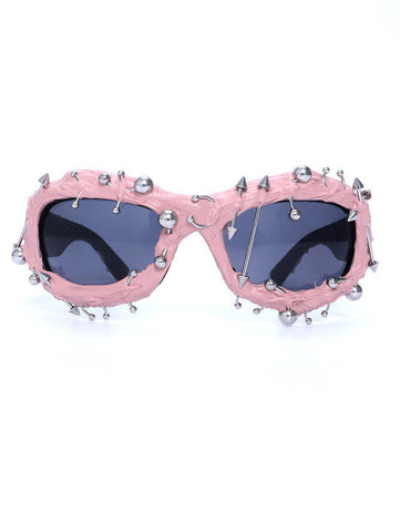 Pink Edgy Punk Rock Spiked Statement Goth Studded Eyewear Sunglasses