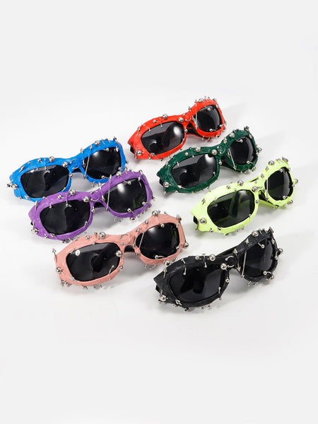 Pink Edgy Punk Rock Spiked Statement Goth Studded Eyewear Sunglasses