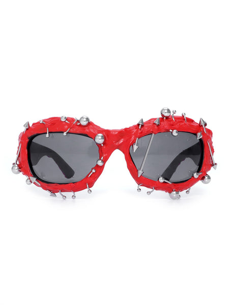 Red Edgy Punk Rock Spiked Statement Goth Studded Eyewear Sunglasses