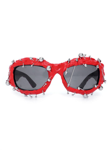 Red Edgy Punk Rock Spiked Statement Goth Studded Eyewear Sunglasses