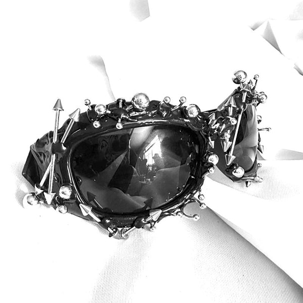 Red Edgy Punk Rock Spiked Statement Goth Studded Eyewear Sunglasses