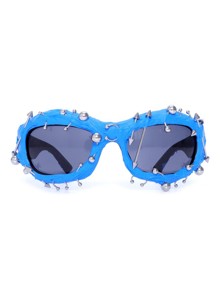 Blue Edgy Punk Rock Spiked Statement Goth Studded Eyewear Sunglasses