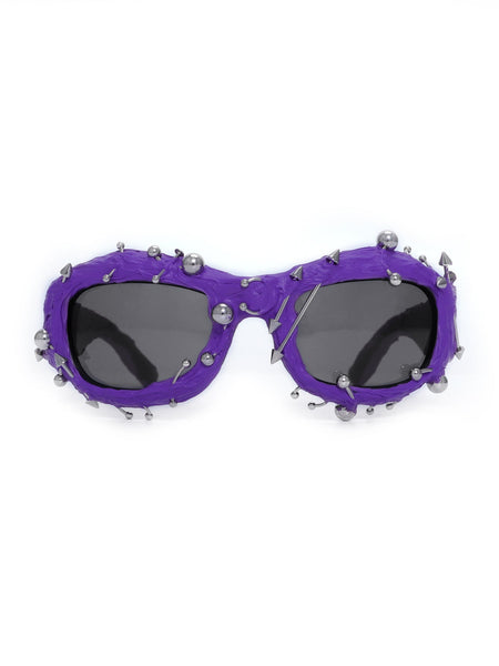 Purple Edgy Punk Rock Spiked Statement Goth Studded Eyewear Sunglasses
