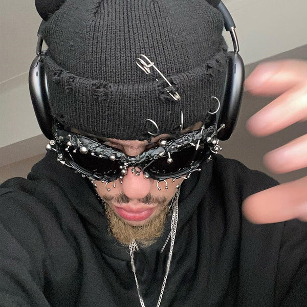 Purple Edgy Punk Rock Spiked Statement Goth Studded Eyewear Sunglasses