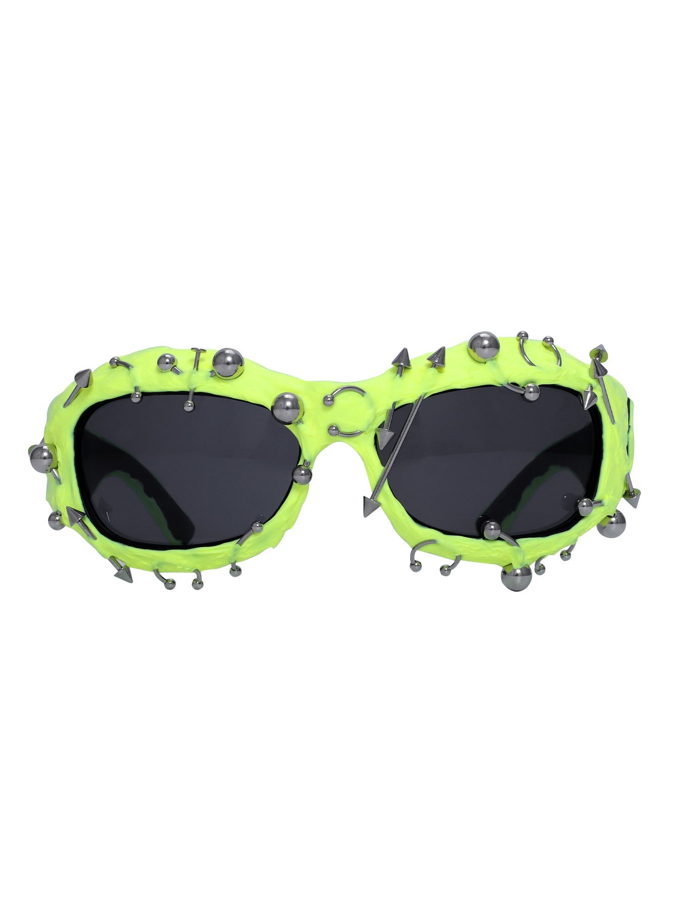 Bright Green Edgy Punk Rock Spiked Statement Goth Studded Eyewear Sunglasses