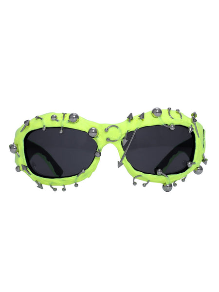 Bright Green Edgy Punk Rock Spiked Statement Goth Studded Eyewear Sunglasses