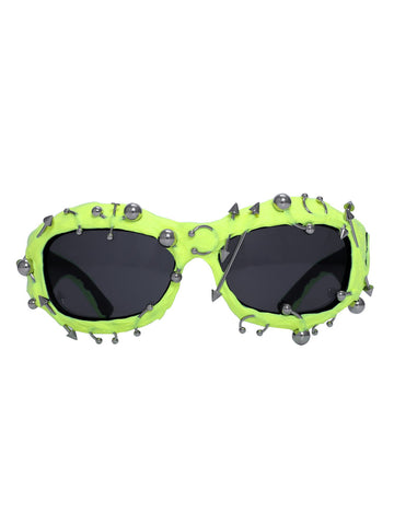 Bright Green Edgy Punk Rock Spiked Statement Goth Studded Eyewear Sunglasses