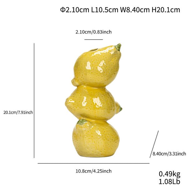 Yellow Zesty Stacked Lemon Ceramic Vase Cheerful Nordic Tabletop Decor Vases