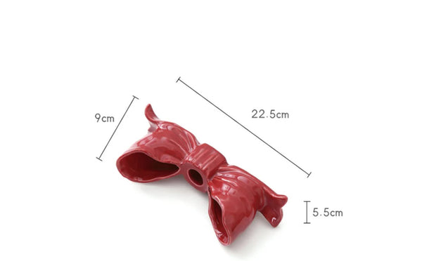 Red Elegant Ceramic Bow Taper Candle Holder Stylish Tabletop Decor Accent Candle Holders & Accessories