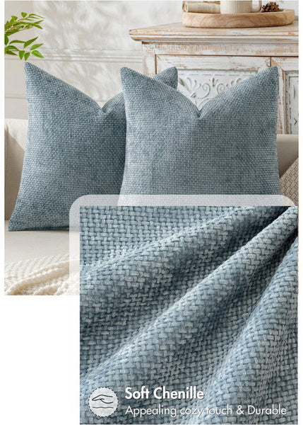 2X Khaki Plush Chenille Soft Textured Decorative Throw Pillow Cases 45X45cm Cushion Covers