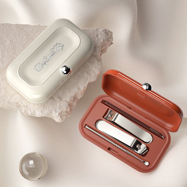 2 Sets Purple Portable 4 Piece Manicure Compact Nail Grooming Kit With Stainless Steel Clippers File & Stylish Case Manicure & Pedicure Tools & Kits