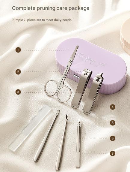 Purple Compact 7 Piece Manicure Set Stainless Steel Nail Grooming Kit With Stylish Travel Case Manicure & Pedicure Tools & Kits
