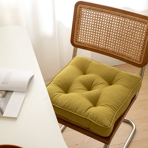 Tea Green Soft And Thick Seat Cushion Cotton Linen Blend Chair Pad With Ties 43 X 43Cm Cushions & Decorative Pillows