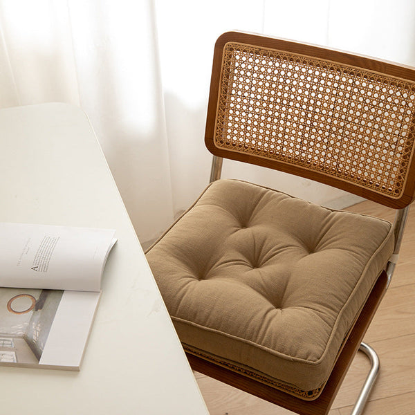 Brown Soft And Thick Seat Cushion Cotton Linen Blend Chair Pad With Ties 43X43cm Cushion Covers