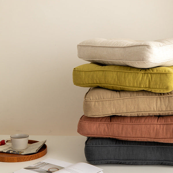 Brown Soft And Thick Seat Cushion Cotton Linen Blend Chair Pad With Ties 43X43cm Cushion Covers
