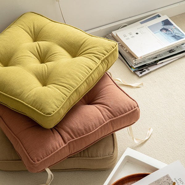 Orange Soft And Thick Seat Cushion Cotton Linen Blend Chair Pad With Ties 43X43cm Cushions & Decorative Pillows