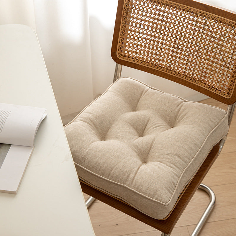 Beige Soft And Thick Seat Cushion Cotton Linen Blend Chair Pad With Ties 43X43cm Cushion Covers
