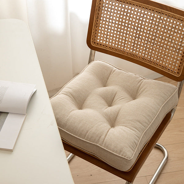Beige Soft And Thick Seat Cushion Cotton Linen Blend Chair Pad With Ties 43X43cm Cushion Covers