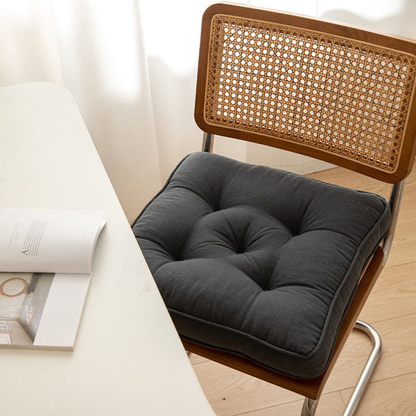 Dark Grey Soft And Thick Seat Cushion Cotton Linen Blend Chair Pad With Ties 43X43cm Cushion Covers