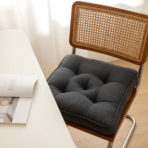 Dark Grey Soft And Thick Seat Cushion Cotton Linen Blend Chair Pad With Ties 43X43cm Cushion Covers