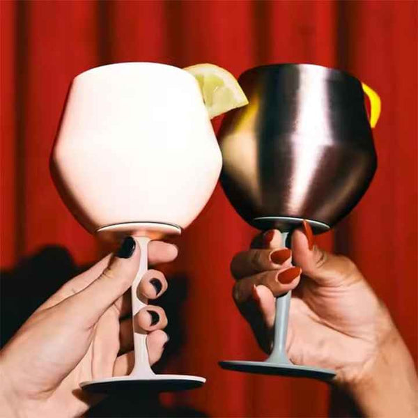 2 Pcs White Detachable Stainless Steel Wine Glass 14Oz (420Ml) Portable Stemmed Goblet For Outdoors & Travel Wine & Champagne Glasses