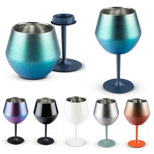 2 Pcs Orange Detachable Stainless Steel Wine Glass 14Oz (420Ml) Portable Stemmed Goblet For Outdoors & Travel Wine & Champagne Glasses