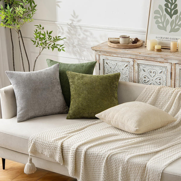 Light Green Plush Chenille Set Of 2 Soft Textured Decorative Throw Pillow Cases For Sofa Couch 45X45cm Cushion Covers