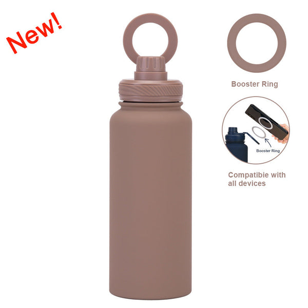 Brown 1L Stainless Steel Water Bottle With Magnetic Phone Holder Lid Portable Hydration & Hands Free Stand Water Bottles & Vacuum Flasks