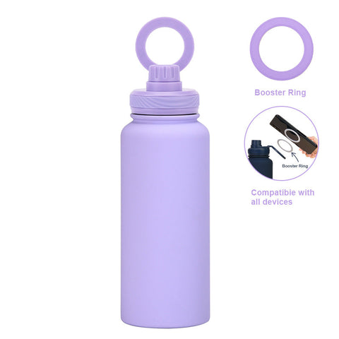 Purple 1L Stainless Steel Water Bottle With Magnetic Phone Holder Lid Portable Hydration & Hands Free Stand Water Bottles & Vacuum Flasks