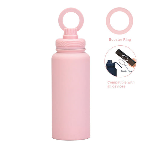 Light Pink 1L Stainless Steel Water Bottle With Magnetic Phone Holder Lid Portable Hydration & Hands Free Stand Vacuum Flasks & Mugs