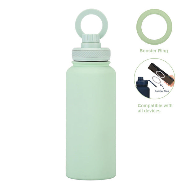 Light Green 1L Stainless Steel Water Bottle With Magnetic Phone Holder Lid Portable Hydration & Hands Free Stand Water Bottles & Vacuum Flasks