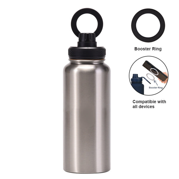 1L Stainless Steel Water Bottle With Magnetic Phone Holder Lid Portable Hydration Hands Free Stand Silver Black Water Bottles & Vacuum Flasks