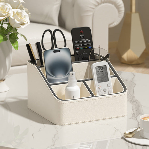 White And Black Stylish Pu Leather Desktop Organizer Caddy Multi Compartment Holder For Remotes Office Supplies Makeup Storage Boxes