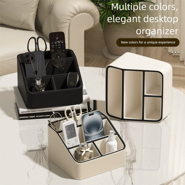 White And Black Stylish Pu Leather Desktop Organizer Caddy Multi Compartment Holder For Remotes Office Supplies Makeup Storage Boxes