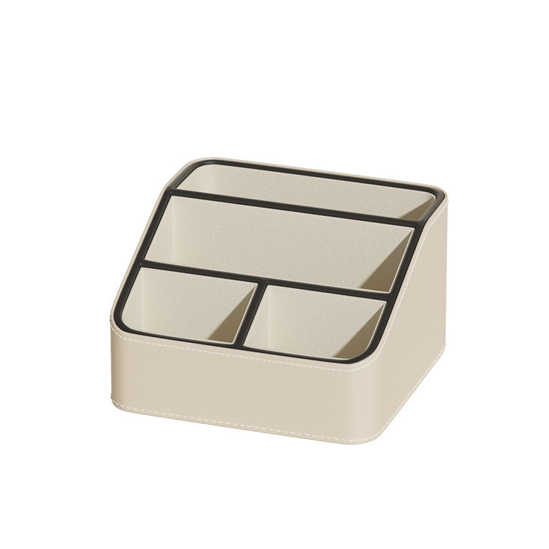 White And Black Stylish Pu Leather Desktop Organizer Caddy Multi Compartment Holder For Remotes Office Supplies Makeup Storage Boxes